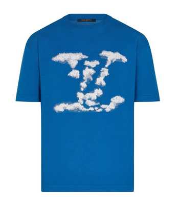 Louis Vuitton Cloud Jacquard Blue White Logo Wool Short Sleeve T