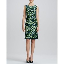 Elie Tahari Women's Sleeveless Lace Sheath Dress Navy Blue neon Green Size 0