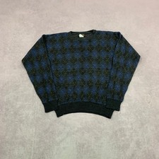 Vintage Knitted Jumper argyle patterned grandad knit sweater Men's XL