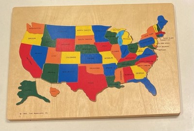 50 State USA wood Map Puzzle Kids Interactive Toy Learning 1993 Troll Associates
