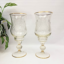 Pair Of Crystal Hurricane Shades With Taper Candle Holders Romania 10.5 In High