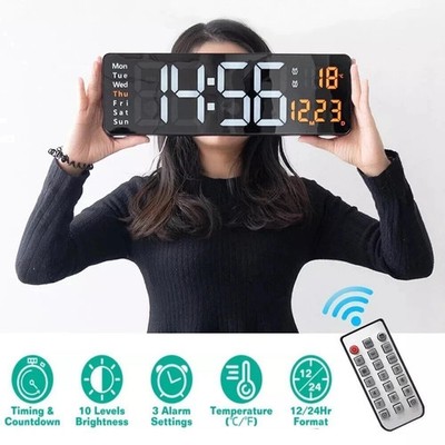 16'' Large Digital Wall Clock with Remote, Large Display LED Wall Clock Timer US