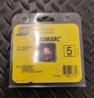 ESAB Plasmarc 22032 Plasma Nozzle Tip 250 Amp  For PT-19XLS & 600 - 5 Pack - New
