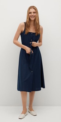 Mango Navy Sleeveless French Midi Dress (NWT)