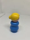 WHOOPS Vintage Fisher Price little people plastic blue mom/woman yellow hair BUN