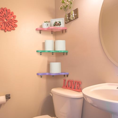 Cute Wavy Corner Shelf Wall Mount, Set of 3 Wood Floating Cloud Corner Wall - Picture 3 of 8
