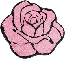 Pink Rose Flower Shaped Bath Mat Non Slip Absorbent Fluffy Shower Rug Decor