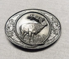 Vintage Siskiyou 1991 Silver Toned Elk Belt Buckle Outdoors Western Hunting
