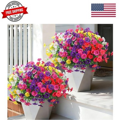 24 Bundles Artificial Flowers for Outdoors Spring Plants Outdoor Decor, Faux ...