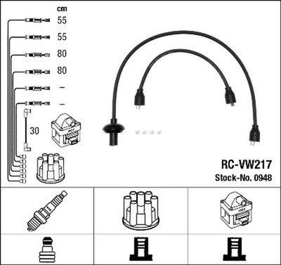 NGK Zündleitungssatz 0948 für VW PORSCHE 914 912 356 KAEFER 70 48 15 Brezel 1200