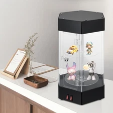 Electric Rotating Clear Display Case W/ 2 LED Lighting Hexagonal Display Case