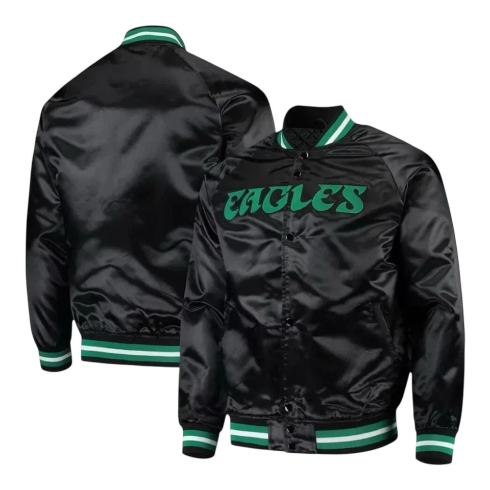 Jaquetas Varsity Philadelphia Eagles estilo bombardeiro cetim encaixe total - Imagem 3 de 4