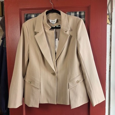 Per se by Carlisle Tan Pinstriped Long Sleeve Button Front Blazer Size 14 NWT