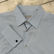 Stefano Ricci Luxury Striped Dress Button Shirt Contrast Light Blue 46 18