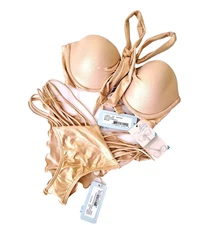 Luli Fama bandeau brazilian bikini set M top L bottom gold NWT