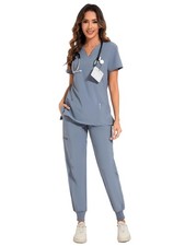 Scrubs for Set - Stretch V-Neck Scrub Top  Jogger Pant with 8 Pockets, Yoga ...