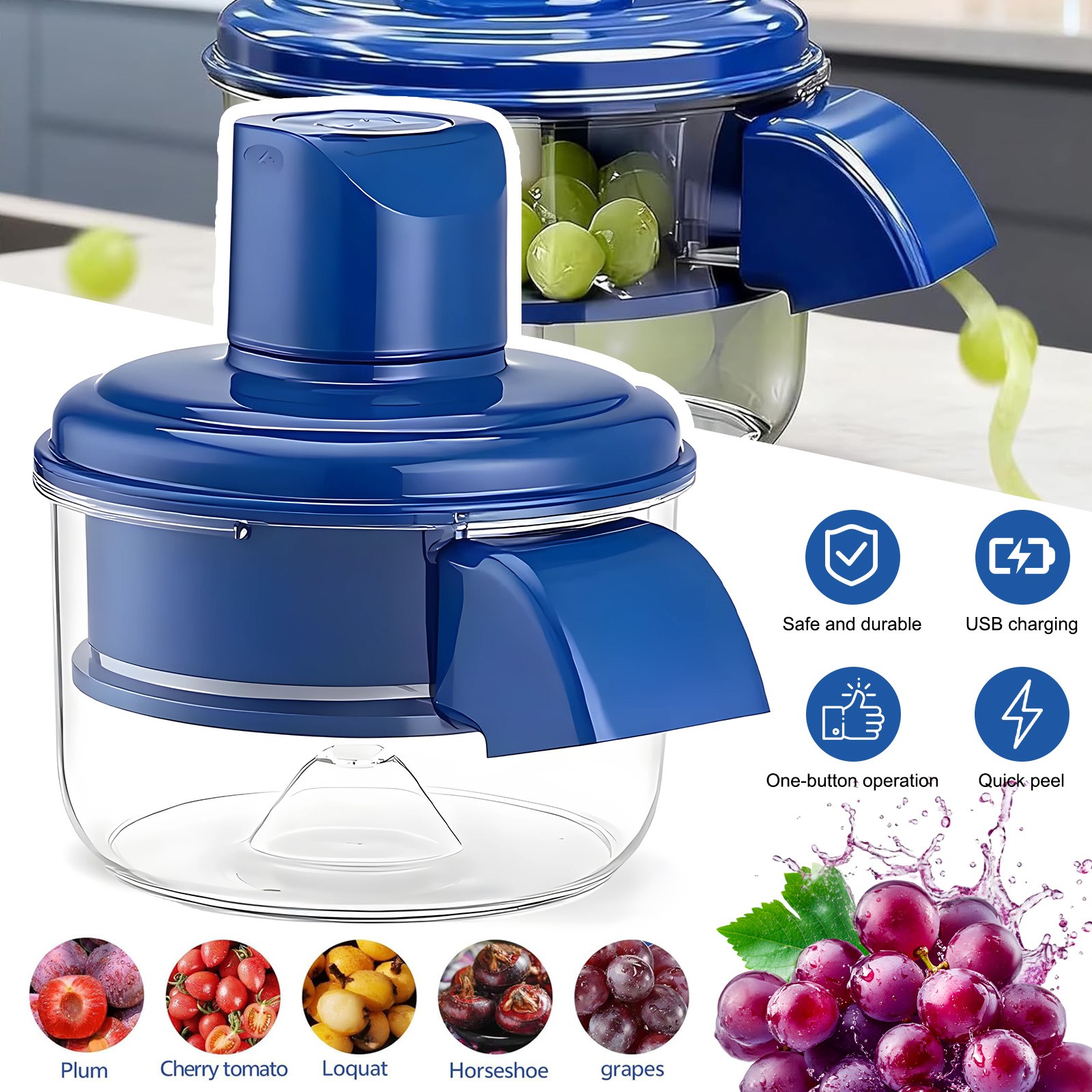 Elektrische Traubenschälmaschine 1300mAh elektrischer Obstschäler für Tomaten