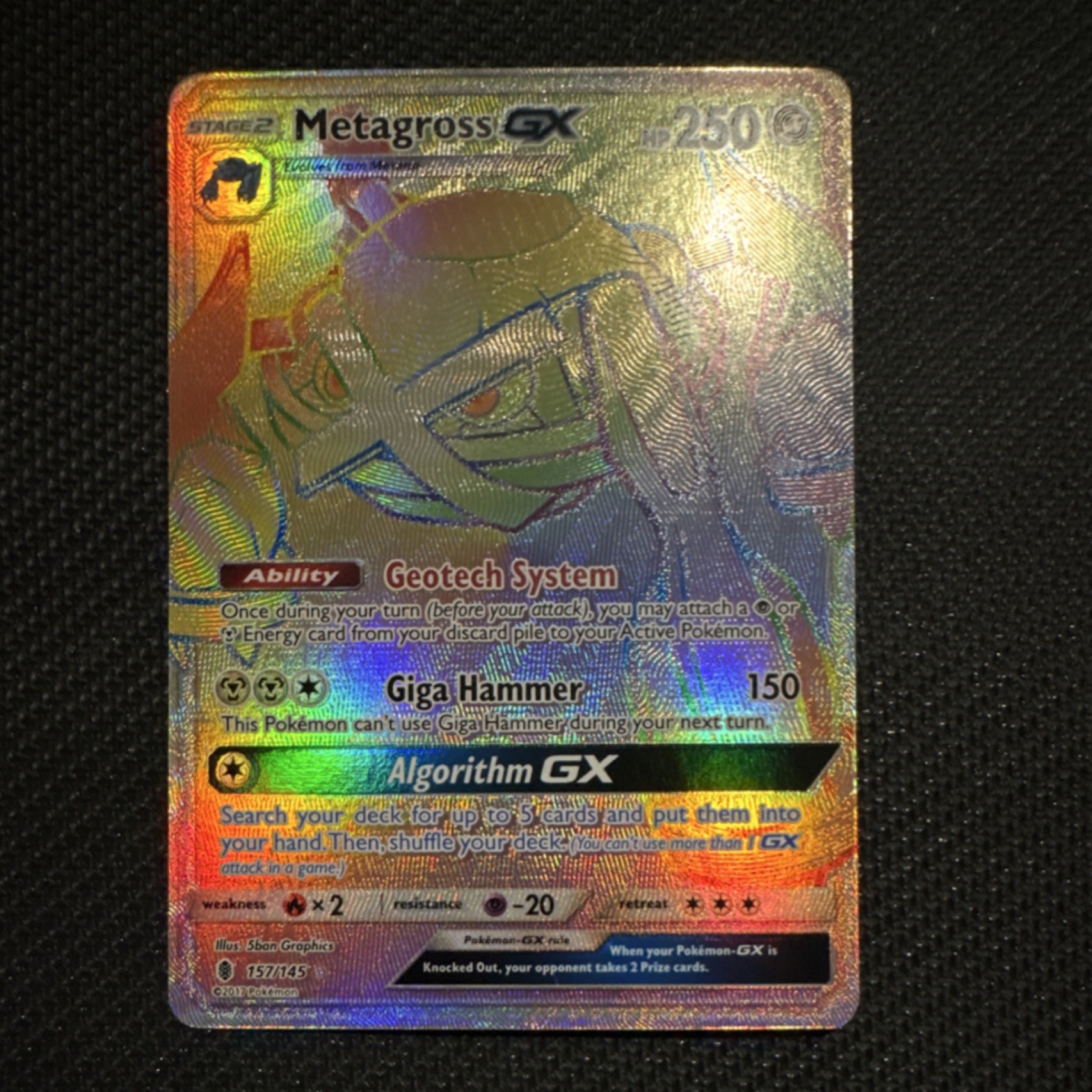 Pokémon Metagross GX Secret Rare 157/145 - Guardians Rising - NM - Rainbow Rare