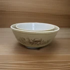 Set of 2 Pyrex FOREST FANCIES  Mushroom Nesting mixing bowls  #403  #404