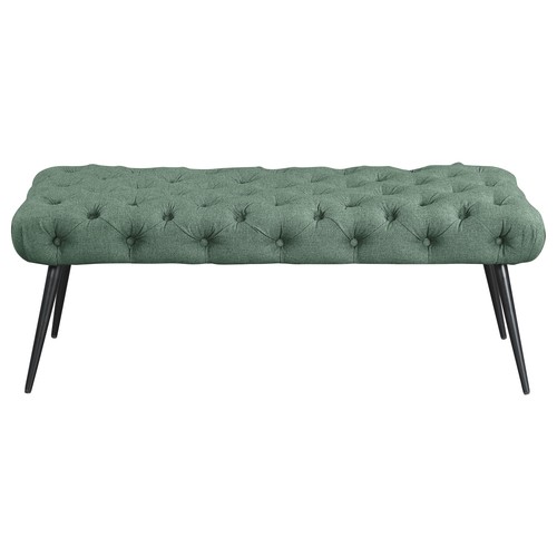 Coaster Ella 18" Fabric Upholstered Tufted Bench with Metal Legs in Teal Green - Picture 3 of 6