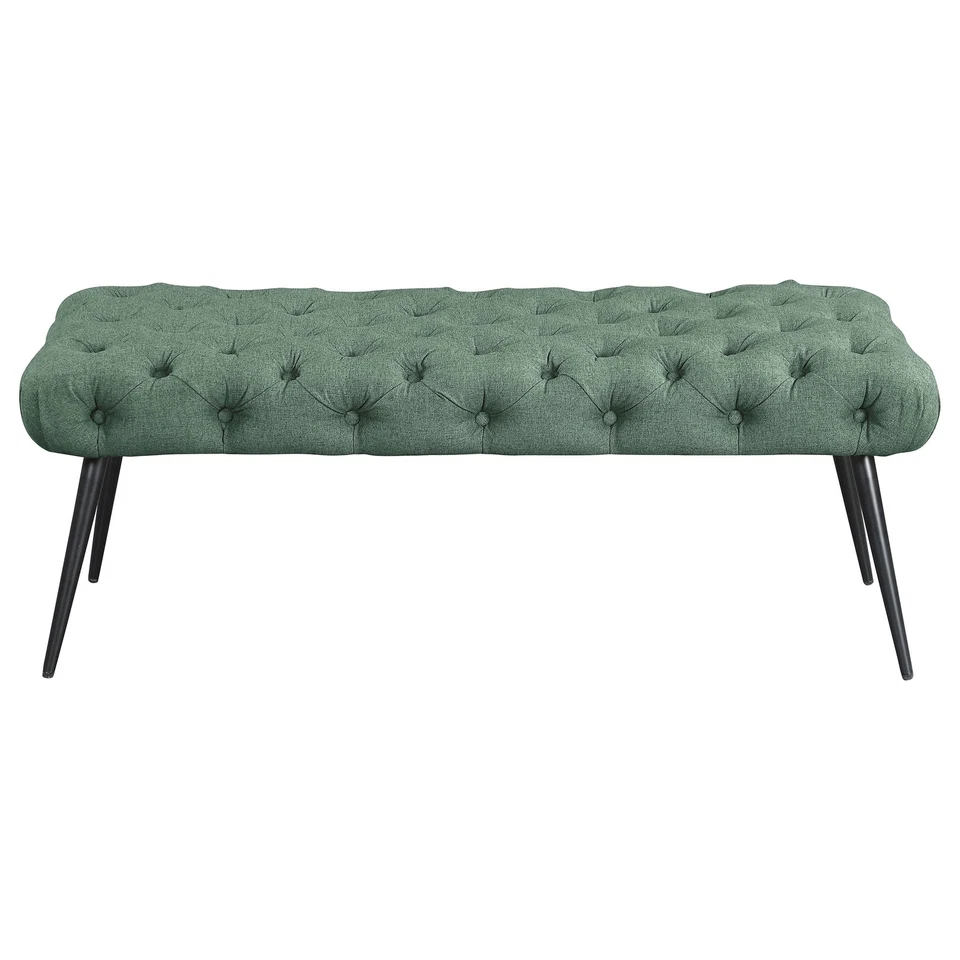 Coaster Ella 18" Fabric Upholstered Tufted Bench with Metal Legs in Teal Green - Image 3 of 4