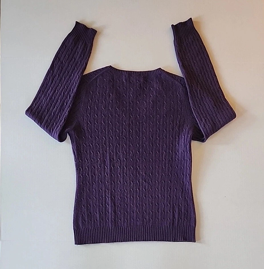 Suéter Marina Luna Tejido con Cable Cachemira Preppy Normcore Cuello en V Púrpura Mujer Talla S Foto 4 de 4