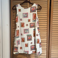 Cream Sleeveless Western Patchwork Print Shift Dress Mini Cowboy Cowgirl Linen