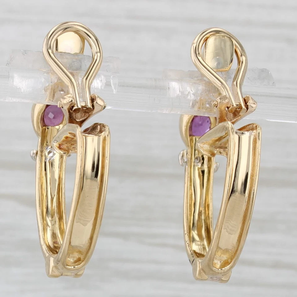 0,54Ct Ruby Diamant Creolen Ohrringe 14K Gelbgold Clip-On Omega Rückseiten - Bild 3 von 4