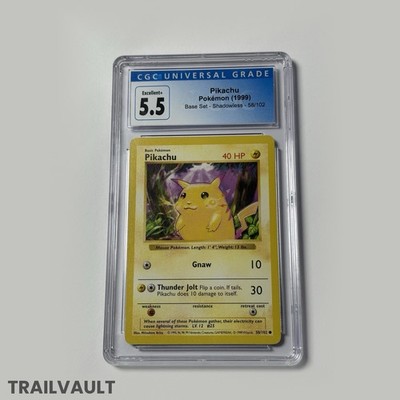 Pokémon 1999 Pikachu Shadowless Red Cheeks Base Set 58/102 | CGC 5.5