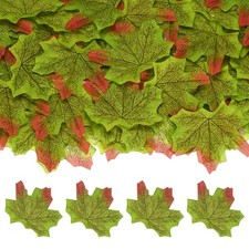 100Pcs Artificial Maple Leaves, Fake Fall Leaves Faux Autumn Leaf Red Edge Green
