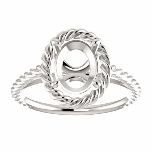Sterling Silver Oval Cut Solitaire Ring Setting - Classic Lasso Rope Style Ring  - Picture 1 of 8