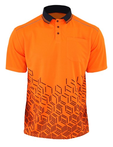 Hi Vis Work Polo Shirt, Safety Cool Workwear Short Sleeve, Orange Yellow Navy - Picture 25 of 68