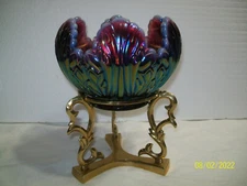 Fenton Plum Opalescent Rose Bowl and Stand