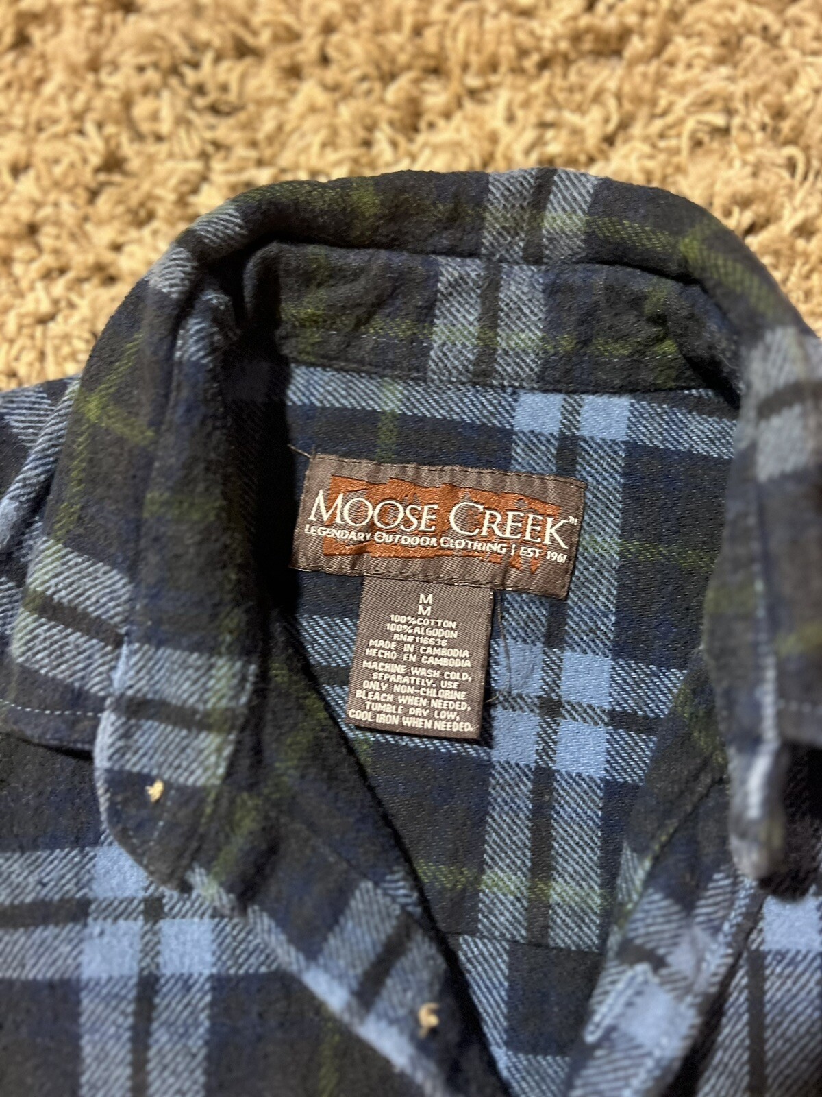 Men&rsquo;s Moose Creek Size M Green Blue Buffalo Plaid Flannel Shirt Pre-Owned
