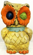 Vtg 1970s Hand painted 10.5" Ceramic Winking Owl Statue Figurine Yellow Orange