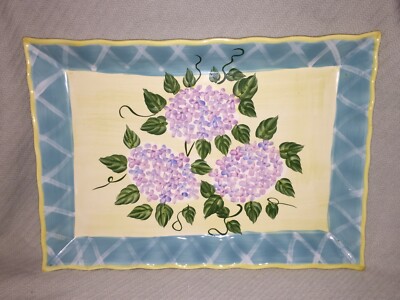 Vintage Jay Import Co Hydrangea 18''x 13'' Gorgeous Flowers Serving Platter Dish