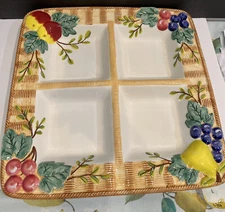 CIC Ceramic Four Part Chip And Dip Tray Appetizers 15 by 15 inch Fruit and Berry