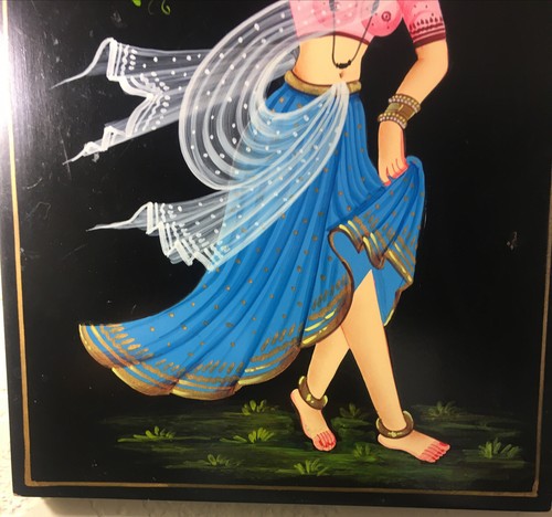 "Pintura original sobre madera niña india llevando agua sobre madera 12""x 8""" - Imagen 5 de 12