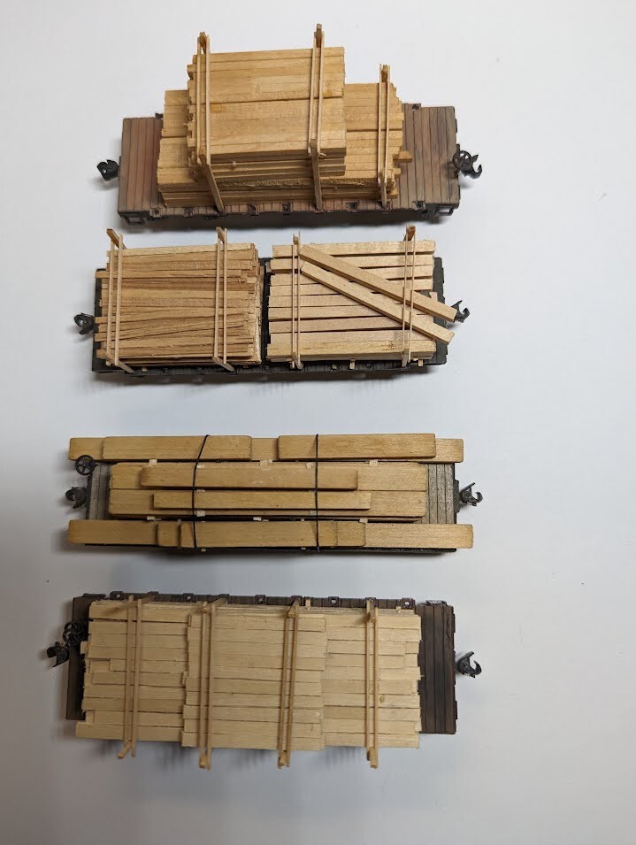HO Scale Model Railroad Flatcars loaded with lumber highly detailed