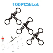 100PACK 3 Way T Turn Cross Line Barrel Fishing Swivels Triple Swivel Connectors