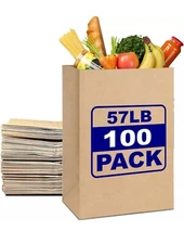 Large Paper Grocery Bags, 12x7x17 Kraft Brown Heavy Duty Sack 57 Lbs Basis 100