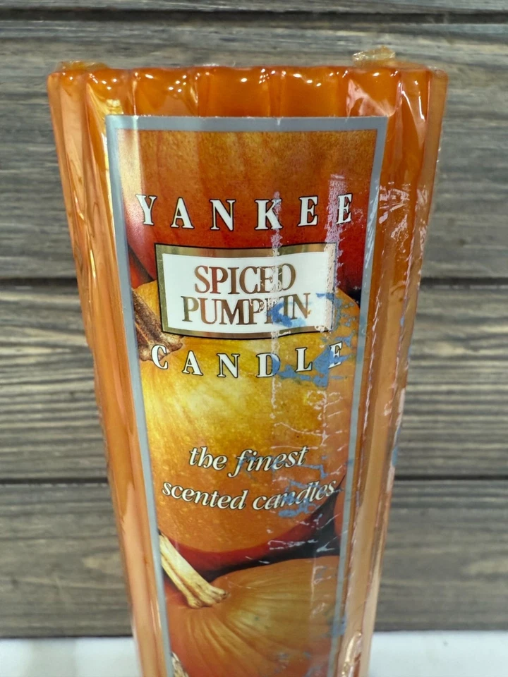 Vela pilar calabaza especiada Yankee de colección rara difícil de encontrar 3" X 9" decoración del hogar Foto 4 de 4