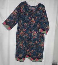 Blue Red Printed Laced Cotton Kameez Kurti Kurta Long Tunic Woman Plus Size XL