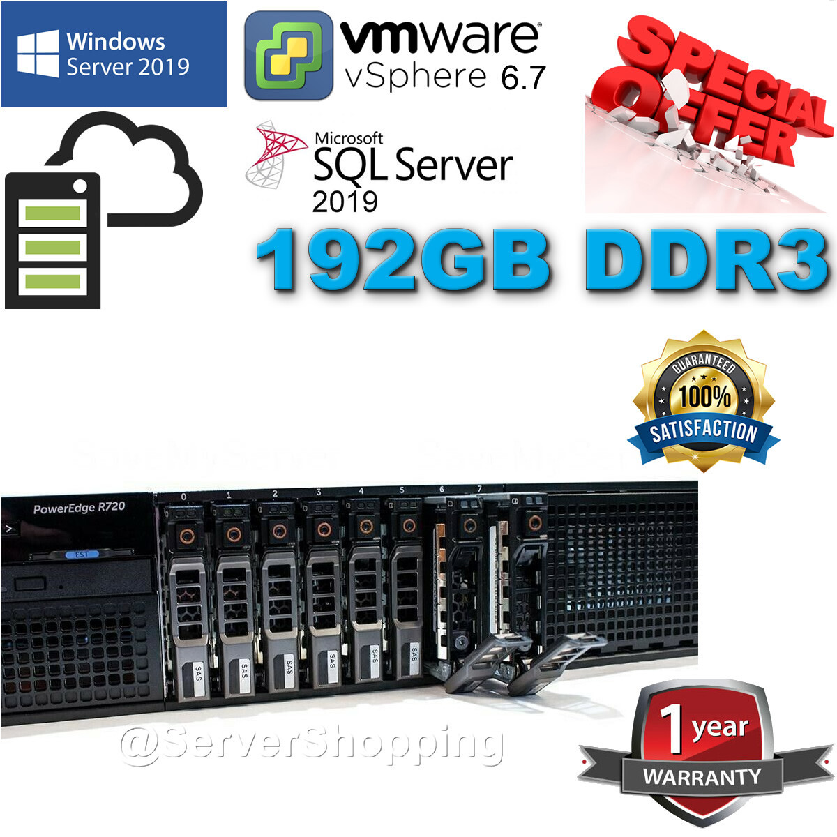 SERVEUR DELL POWEREDGE R720 2X CPU INTEL XEON E5 2640 V2 2,00 GHz 384 GB RAM EUR 445,00 - FR