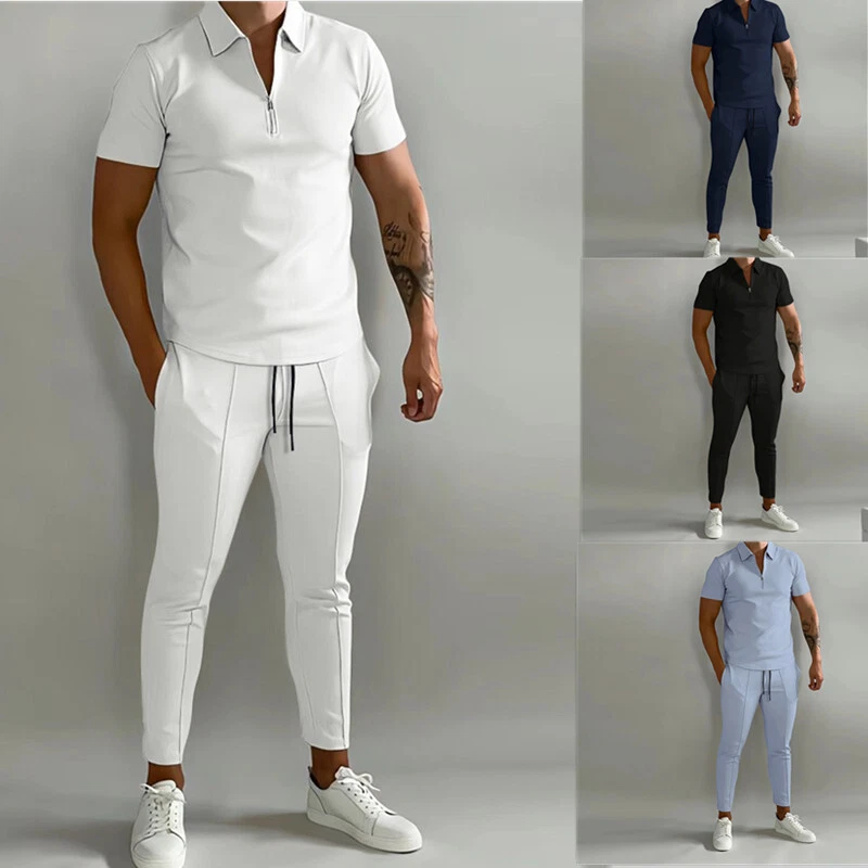 hot Men Solid T-Shirt Pants Set 2 Piece Set Sports Suit Outfits Tracksuit  Casual | eBay