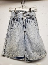 VTG 80s Jordache Womens 9 / 10 High Waisted Acid Wash Pleated Denim Shorts Jean