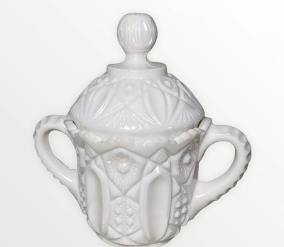 Vintage Milk Glass Sugar Starburst On Bottom OWL Pattern