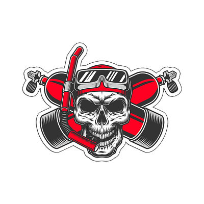 Skull Diver Down Sticker Decal