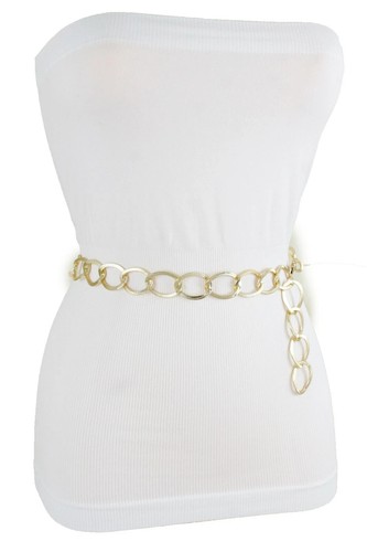 Women Shiny Gold Metal Chain Party Club Fashion Narrow Waisted Belt Size M L XL - Picture 20 of 24