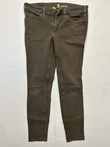 Carhartt Pants Womens Size 4 TALL Slim Fit Black Canvas Skinny Fit Stretch Waist